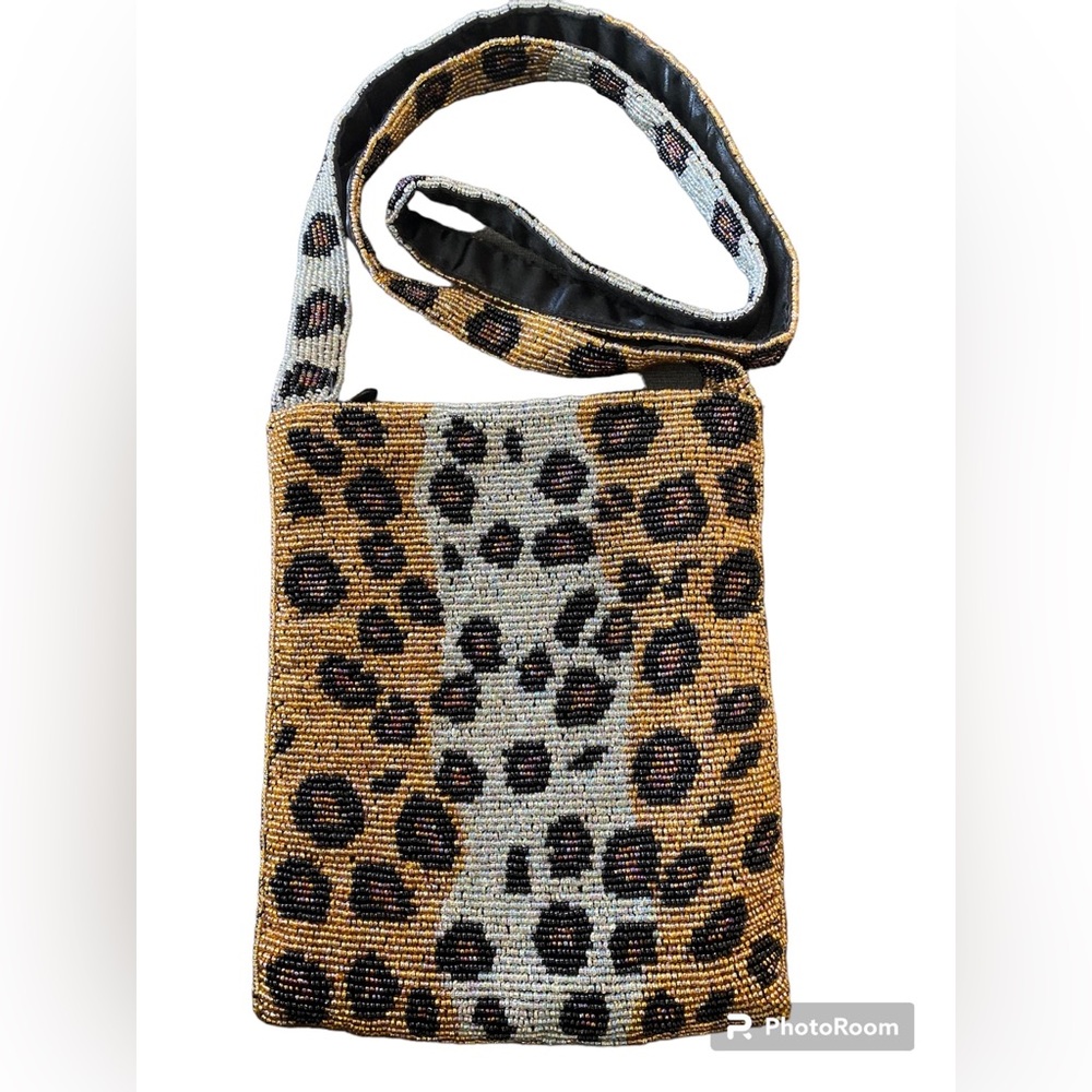 Vintage Christiana Leopard Beaded Crossbody Purse